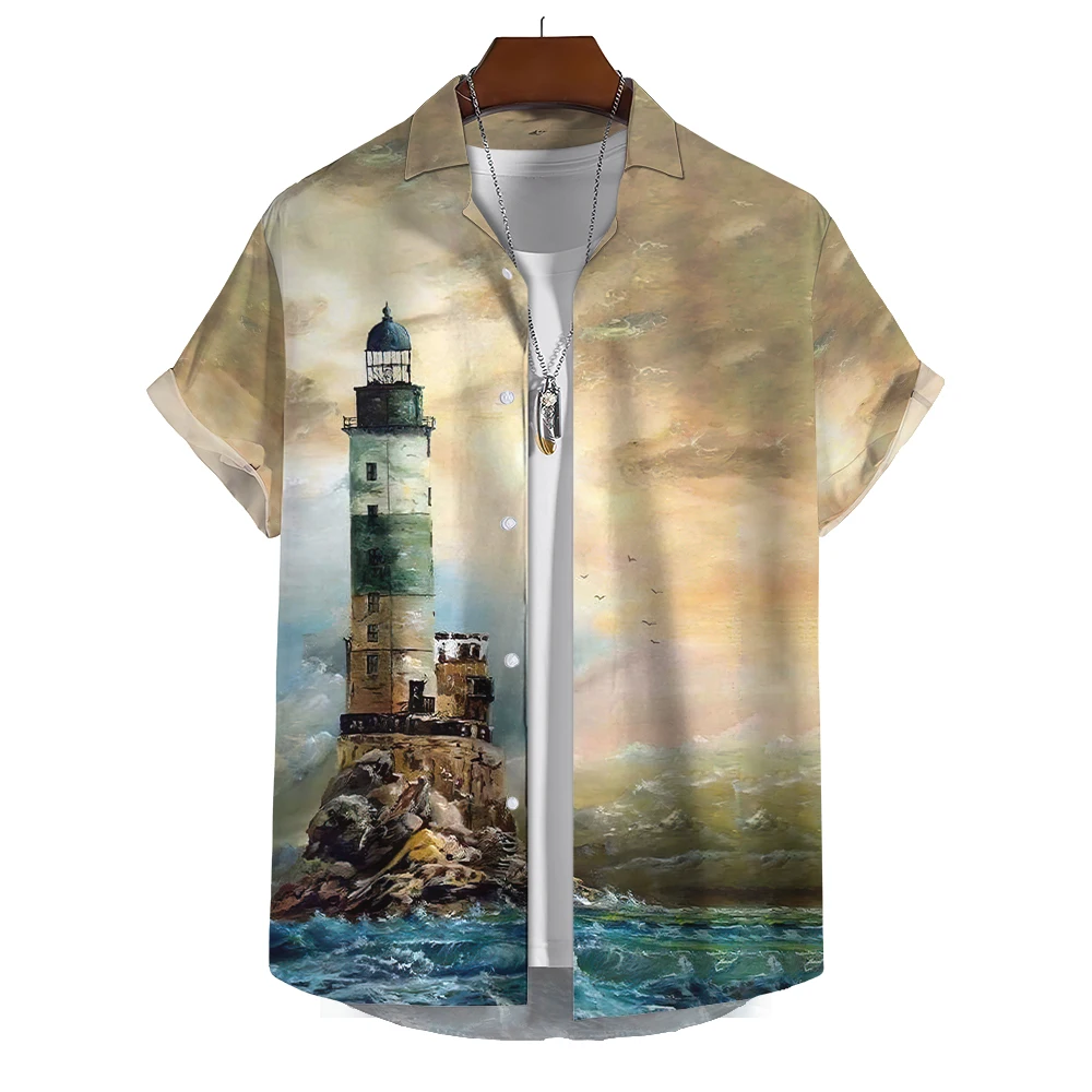 

Summer Cool Men'S T-Shirt 3d Printing Sea Lighthouse Street Fashion T-Shirt Men'S Popular Outdoor Casual Clothing 6xl Oversized
