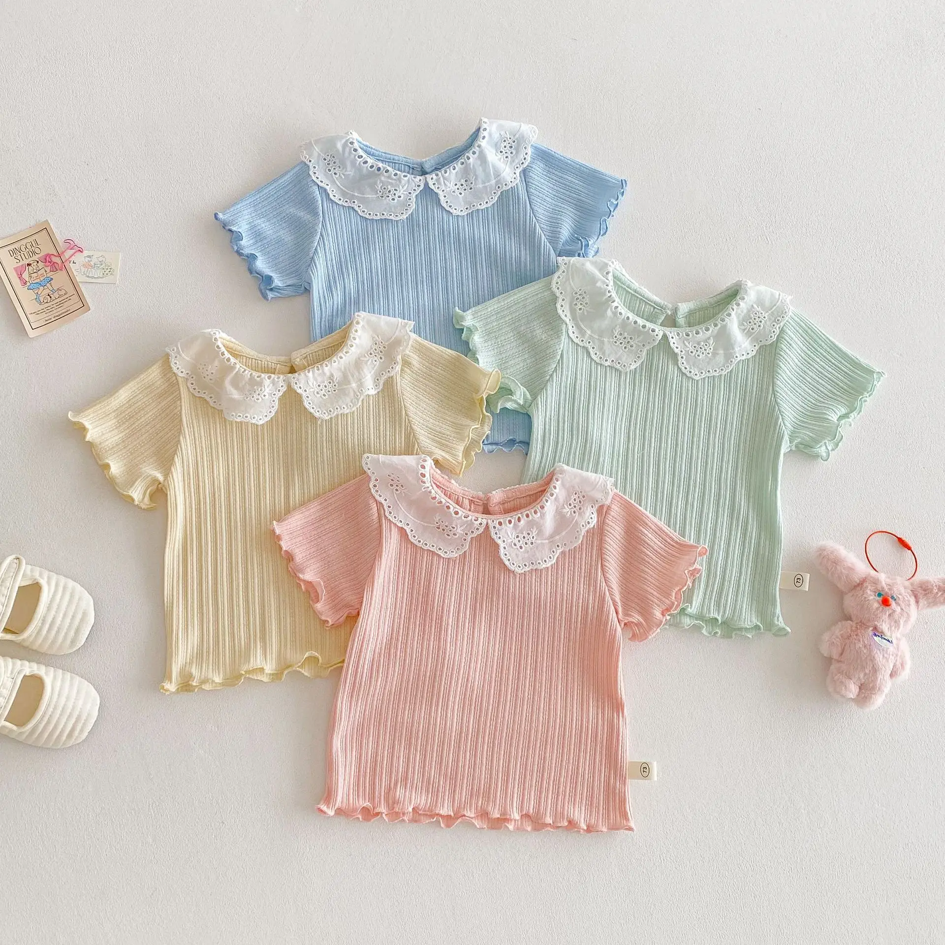 Girls Summer Short Sleeve Lace Tops