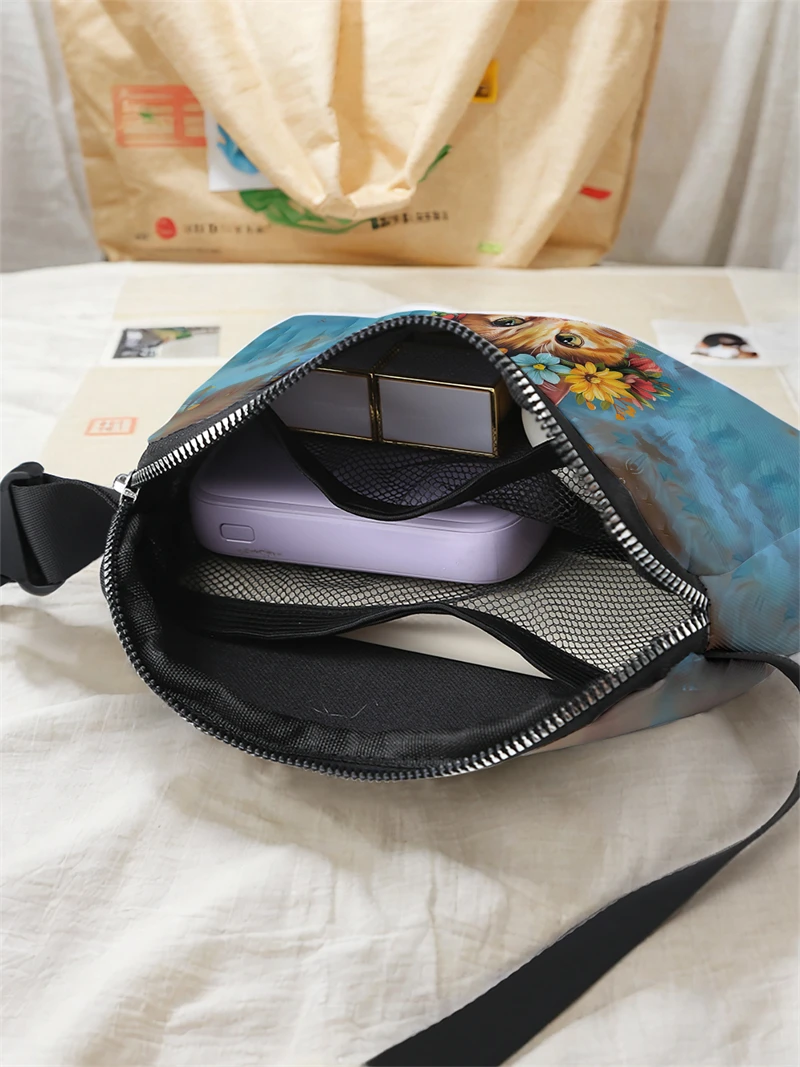1pc,wreath cat pattern fashionable adjustable crossbody bag, neutral sports waist bag, suitable for running