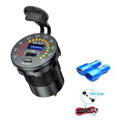 36W Dual USB Fast Charge Car Charger with LED Voltmeter and ON/OFF Switch - QC3.0 PD With Wire
