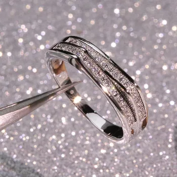 Semplici anelli femminili in argento sterling 925 doppio strato lucido fila singola zircone anelli di barretta per le donne gioielli da sposa Bijoux