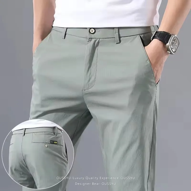 Men's Summer Slim-Fit Stretch Cotton Chino Pants - Classic Casual Khaki Trousers