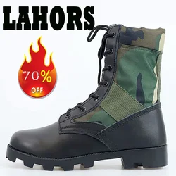 LAHORS Tactical Military Boots Men Training High-Top Army Shoes Outdoor Shock-Absorbing Hard-Soled High-Waist Hiking Botas