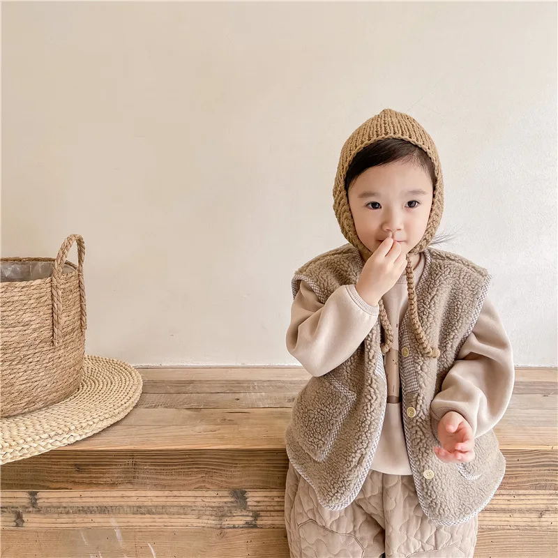 Winter Warm Kids Vest Solid Baby Sleeveless Lamb Wool Coat Children Thicken Vest Cotton Girls Windproof Vest Children Jacket good winter coats