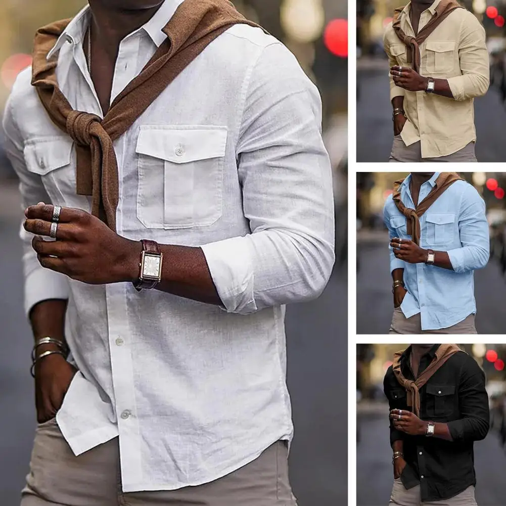 

2023 New Long Sleeve Corduroy Shirts for Men Button Pocket Solid Color Retro Autumn Korean Fashion Casual Loose Shirt Jacket