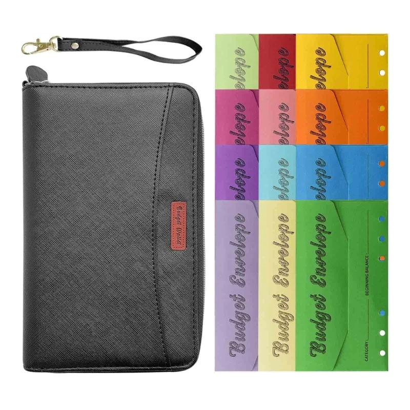 

Leather Budget Planner 12 X Budget Envelopes, Multiple Card Slots Zipper Pocket