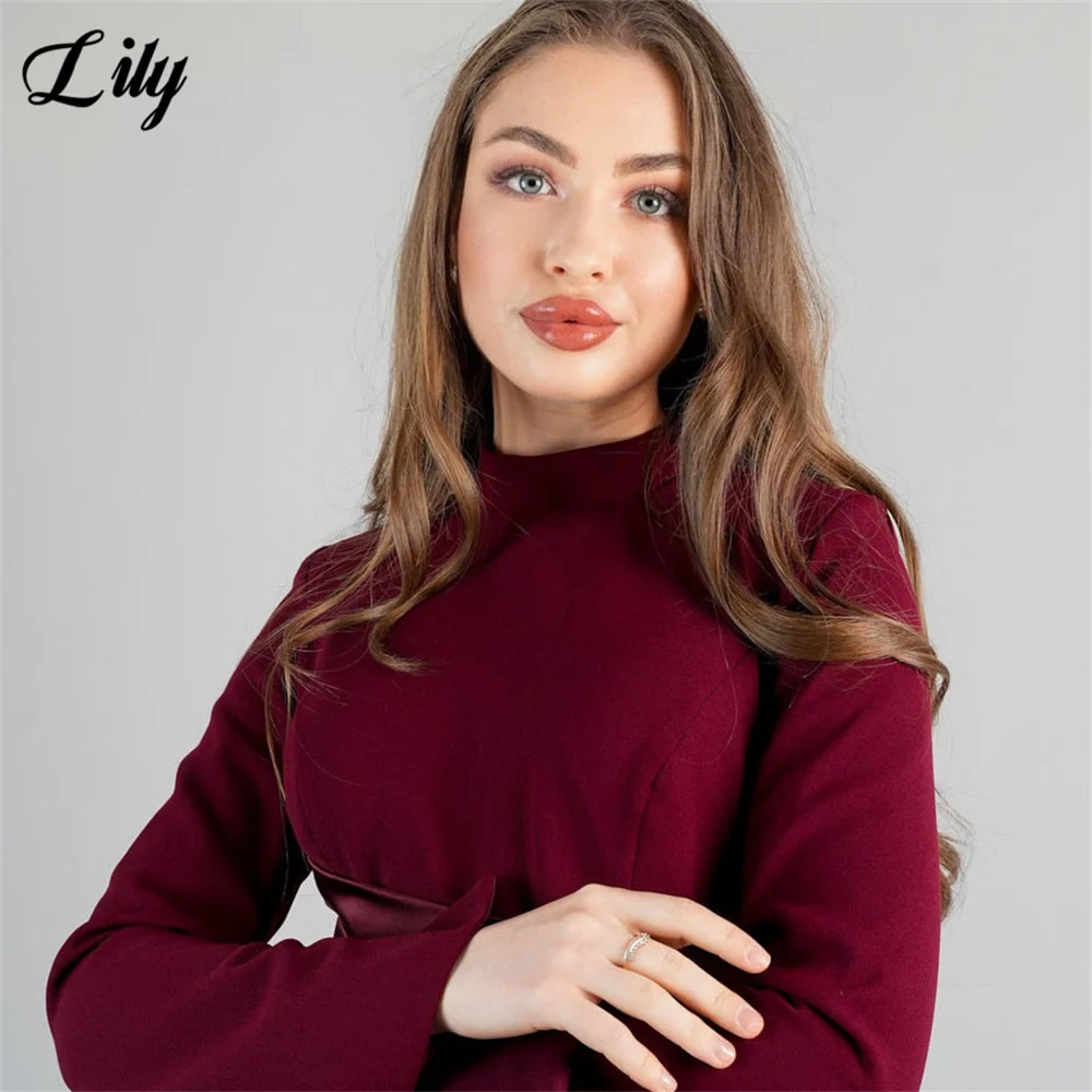 Lily Burgundy Elegant Prom Dress - Close-up
