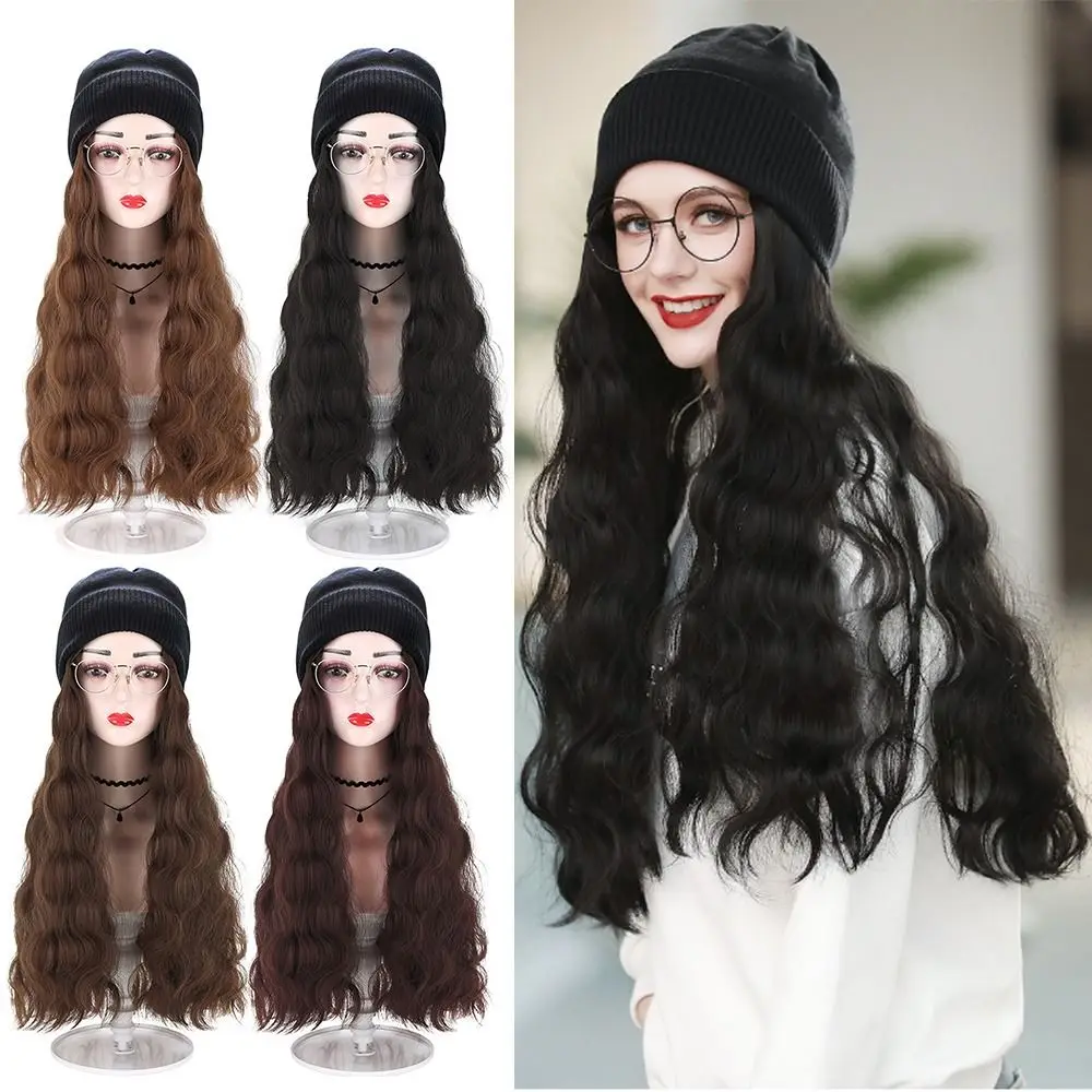 

Hair Extension Beanie Hat Wig New Wavy Curly Seamless Connection Wig Hat Soft Winter Cap Hair Wig Women