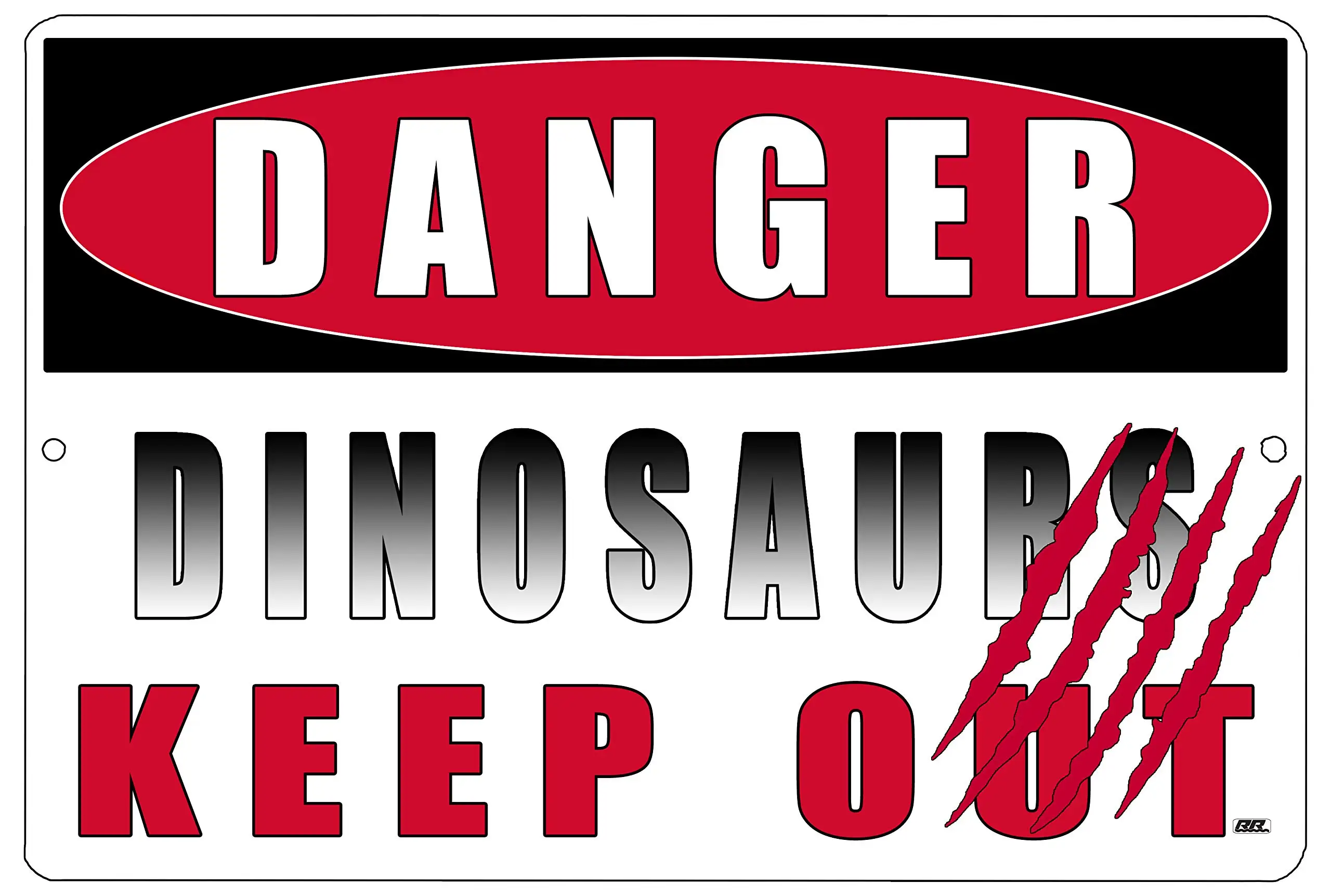 

Rogue River Tactical Boy's Bedroom Metal Tin Sign Wall Decor Man Cave Bar Danger Dinosaurs Keep Out