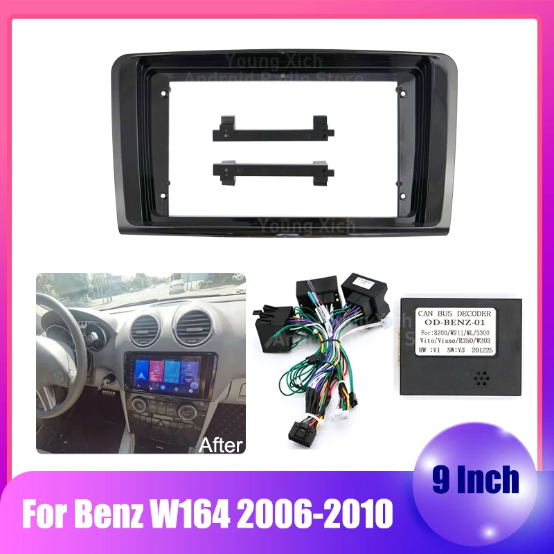 Kit Montage Autoradio 9" Pour Mercedes ML W164 (2005-2011) Et GL X164 (2006-2012) - Façade Noire, Adaptateur CAN