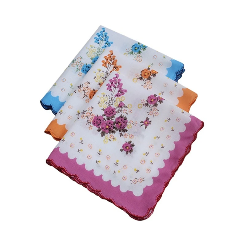 

3x Vintage Assorted Floral Print Cotton Handkerchiefs Ladies Hankies Pocket Square Hanky Ladies for Bride Bridesmaids