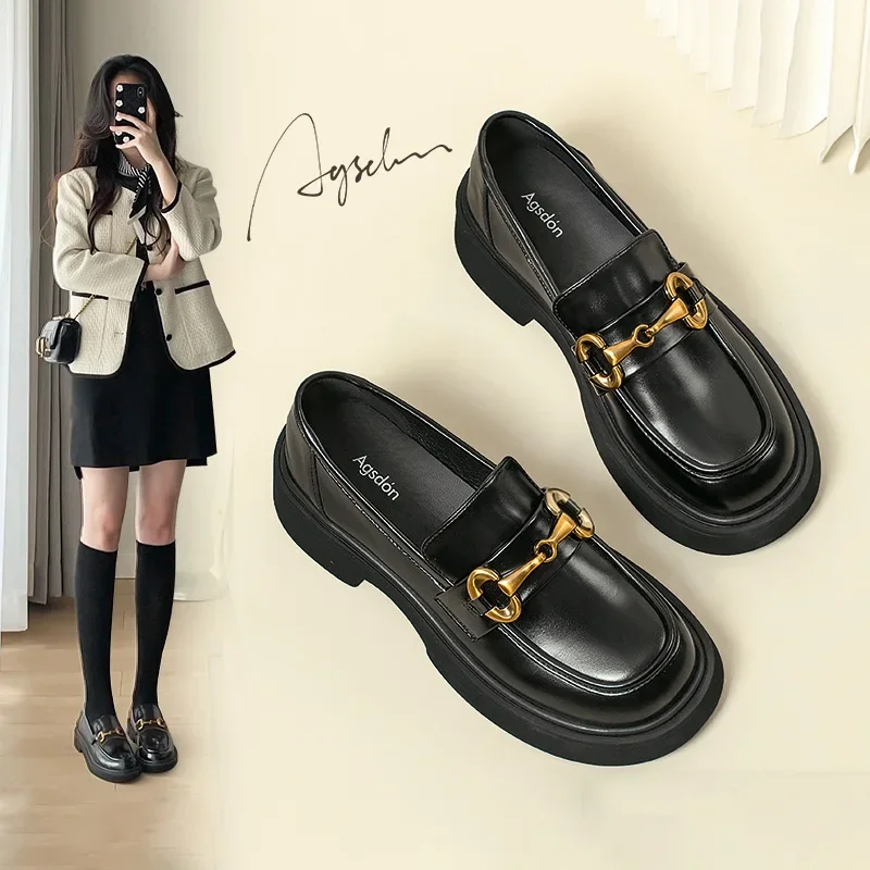 

Full leather thick soled loafers, new versatile, one step British style small leather shoes, retro JK single shoes