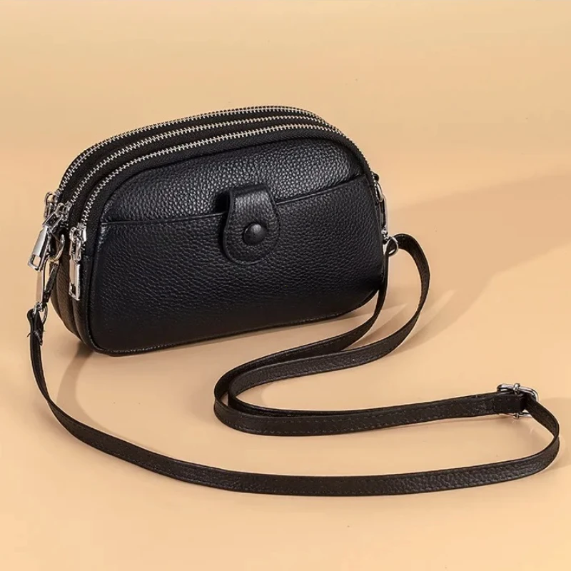 Real Leather Women Fashion Shoulder Bag Mini Cross Messenger Bags Female Small Purse Three Zipper Pockets Design Luxury Handbag