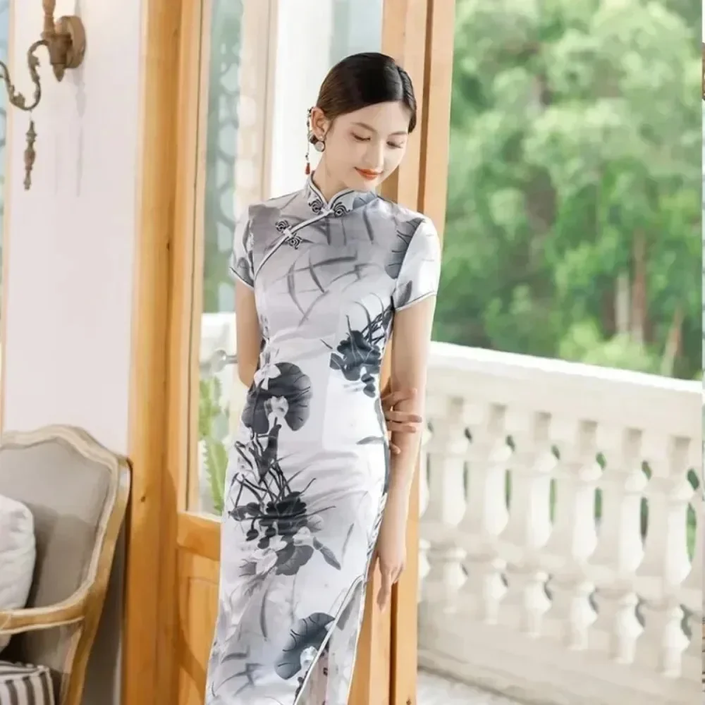 여성용 우아한 Qipao 드레스, 긴 길거리 패션, 빈티지 여성 의류, 중국 스타일 y2k 치파오 맥시 원피스 
