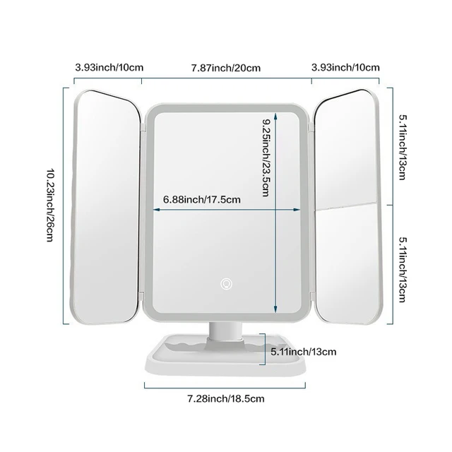 Miroir de maquillage à trois volets, lumières LED, miroir de Dressing pour dortoir, illumine votre lumière de remplissage avec miroir de maquillage complémentaire intelligent Tri 5