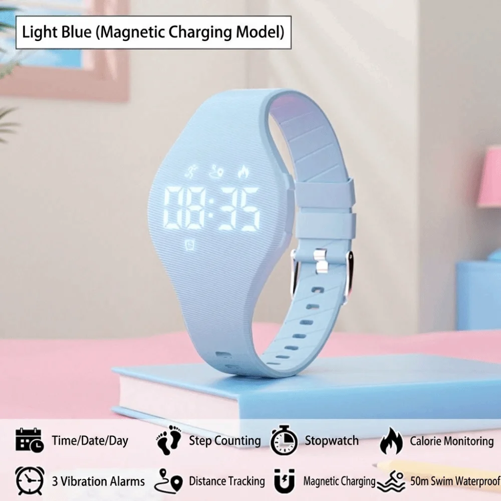 Waterproof Rechargeable LED Digital Silicone Smart Wristband with Vibrating Alarm