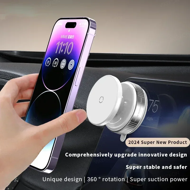 N52 Magnetic Car Phone Holder Vacuum Cup Adjustable Angle GPS Cell Phone Mount for Magsafe iPhone 16 15 14 13 12 Pro Max Stand