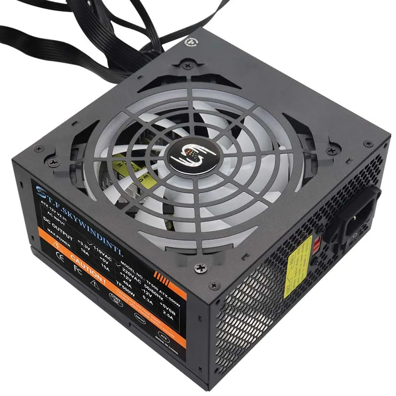 500W ATX 파워 서플라이 12V 20+4핀 비모듈러 ARGB 초저소음 PC 파워, 데스크탑 게이밍 컴퓨터에 적합