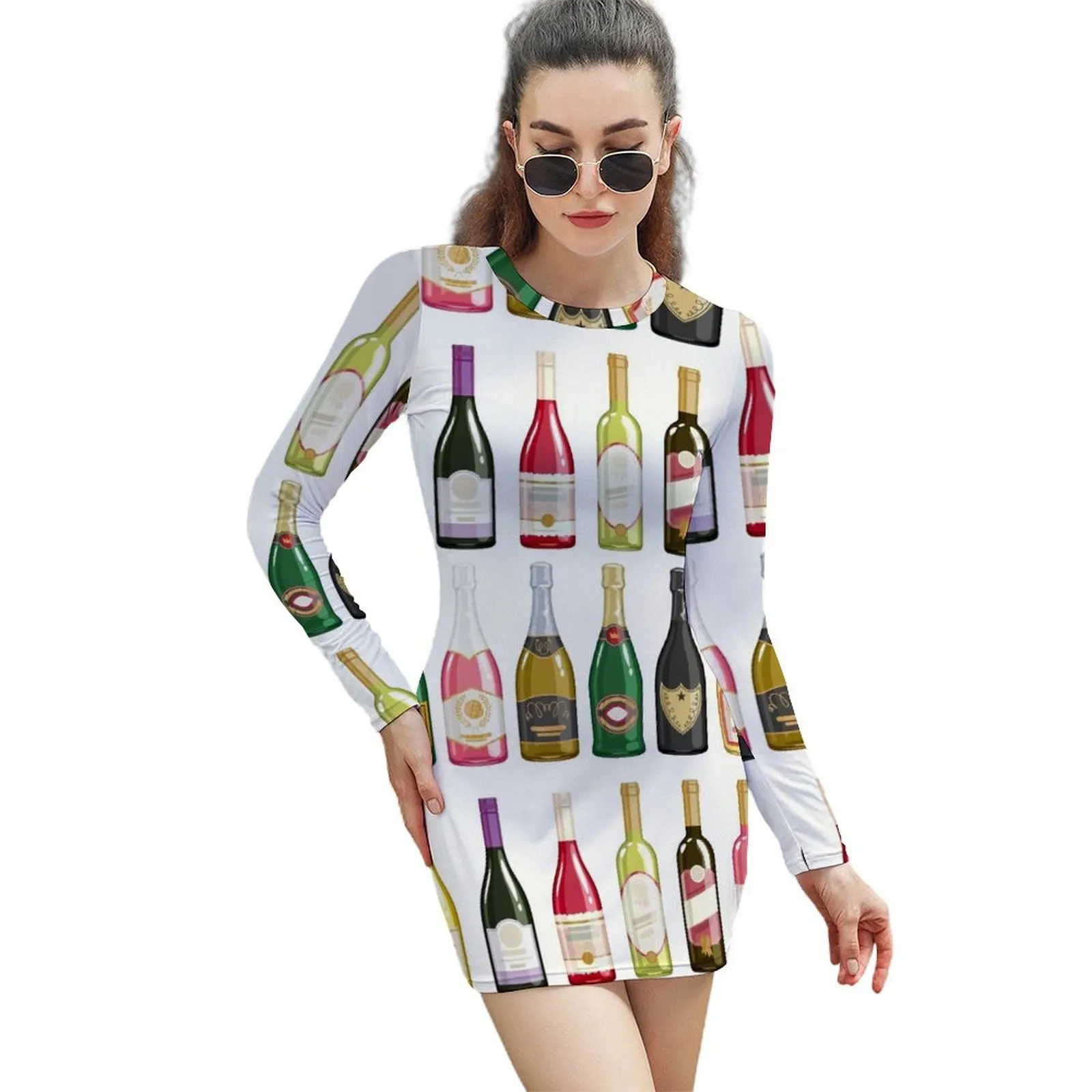 Wine bottles Long-Sleeved Sheath Dress Summer dresses for women sensual sexy dress for women prom dress 2024