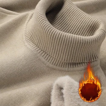 We.Fine Autunno Inverno Maglione a collo alto da uomo lavorato a maglia caldo velluto manica lunga pullover casual maglione base a prova di freddo per esterni 1