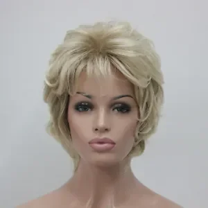

new fashion full short wig blonde mix curly/wavy synthetic women's daily wigs