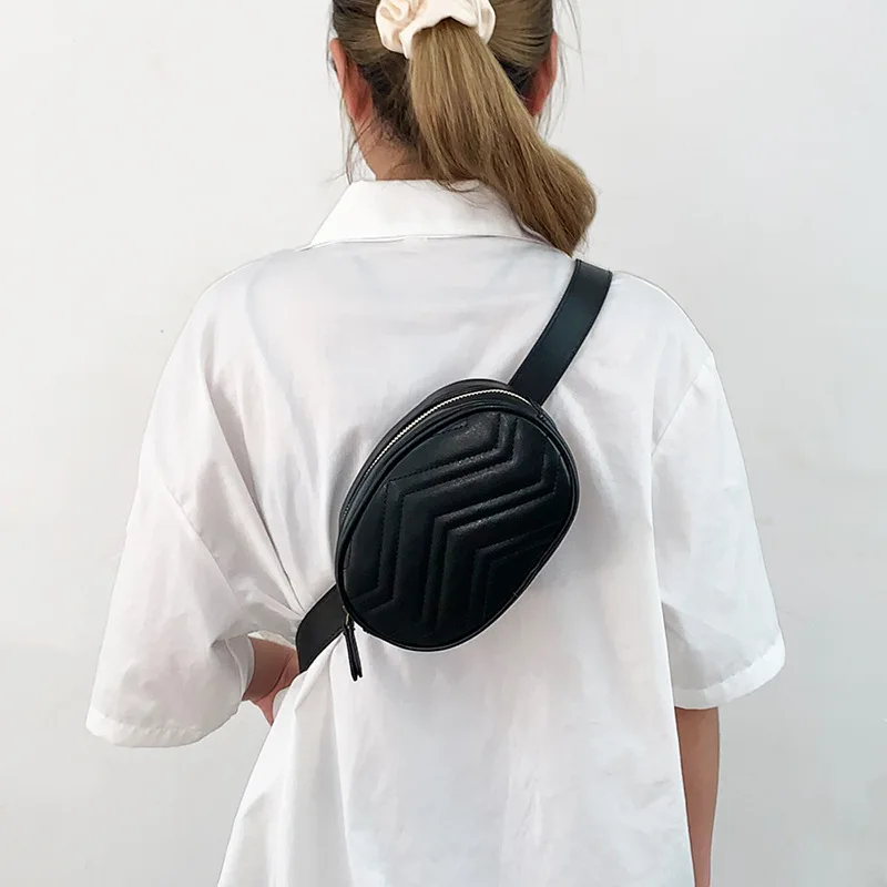 Leather Bag Oval Bum Bag Casual Bags For Women Chest Bag Zipper