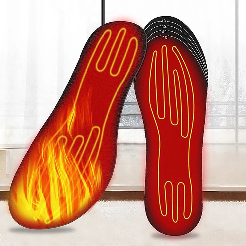 1Pair Waterproof USB Rechargeable Heated Insoles Size 35-46 Electric Heated Shoes Pad For Outdoor Skiing Winter Foot Warmers