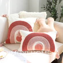 

Women Cushion Cover African Style Decorative Pillowcase Rainbow Pink Pillowcase Cute Chenille Waist Pillow Rabbit Home Decor