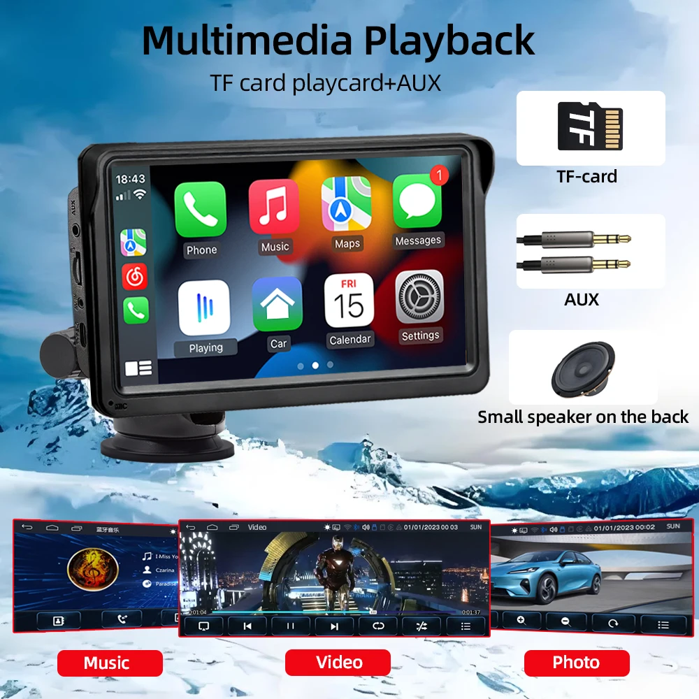 HIPPBQCC 7 pulgadas Radio de coche reproductor de vídeo Multimedia inalámbrico Carplay y inalámbrico Android Auto pantalla táctil Universal portátil 5