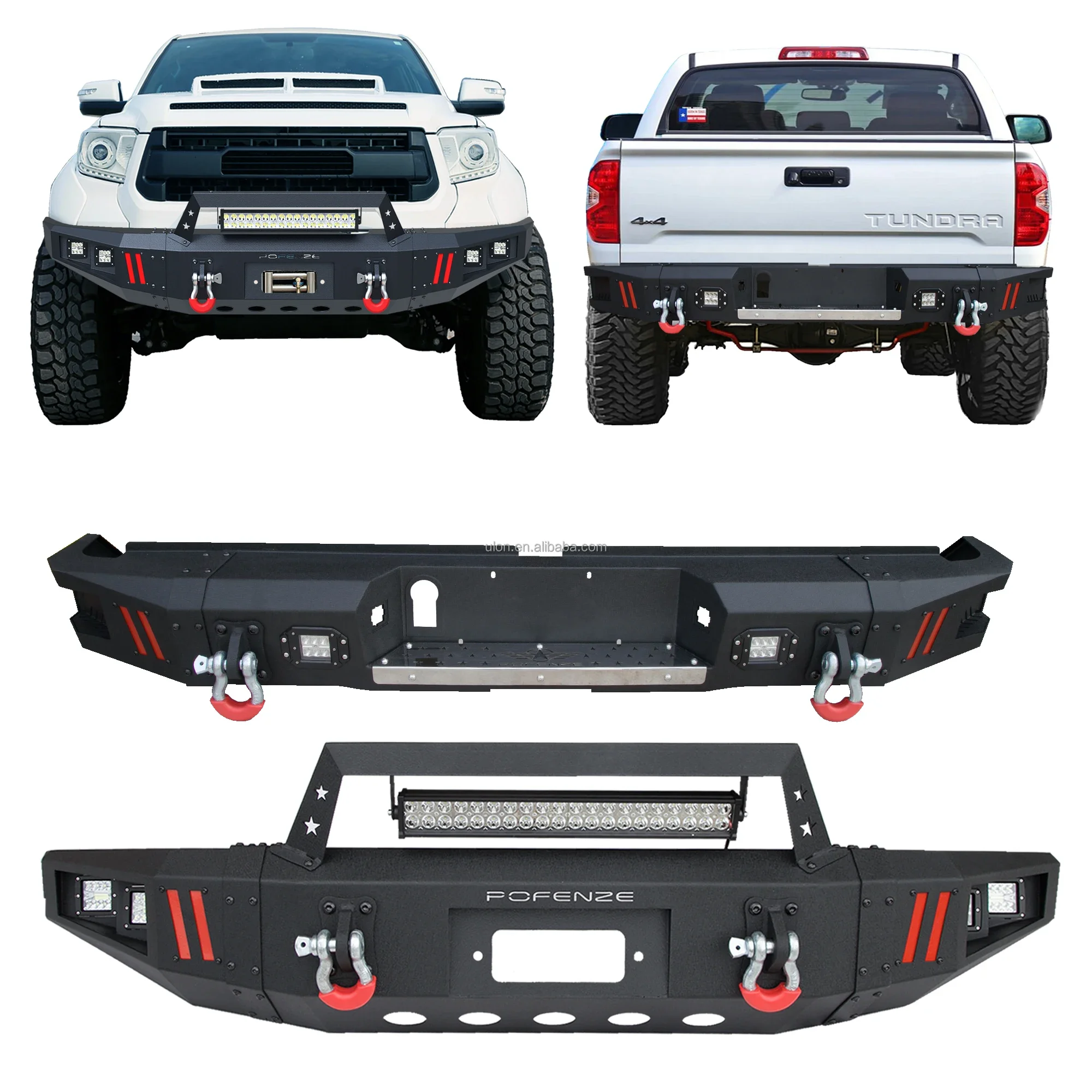 

New Product Front Winch Bumper and Rear Step Bumper fit Tundra 2014-2021 Textured Black Truck Bumper Combo