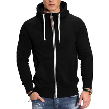 Men's Hoodies Long Sleeve Sweatshirts for Men Zipper Hooded Pullover High Neck Mens Sweatshirt Top Jacket Coat Black Sweater 2