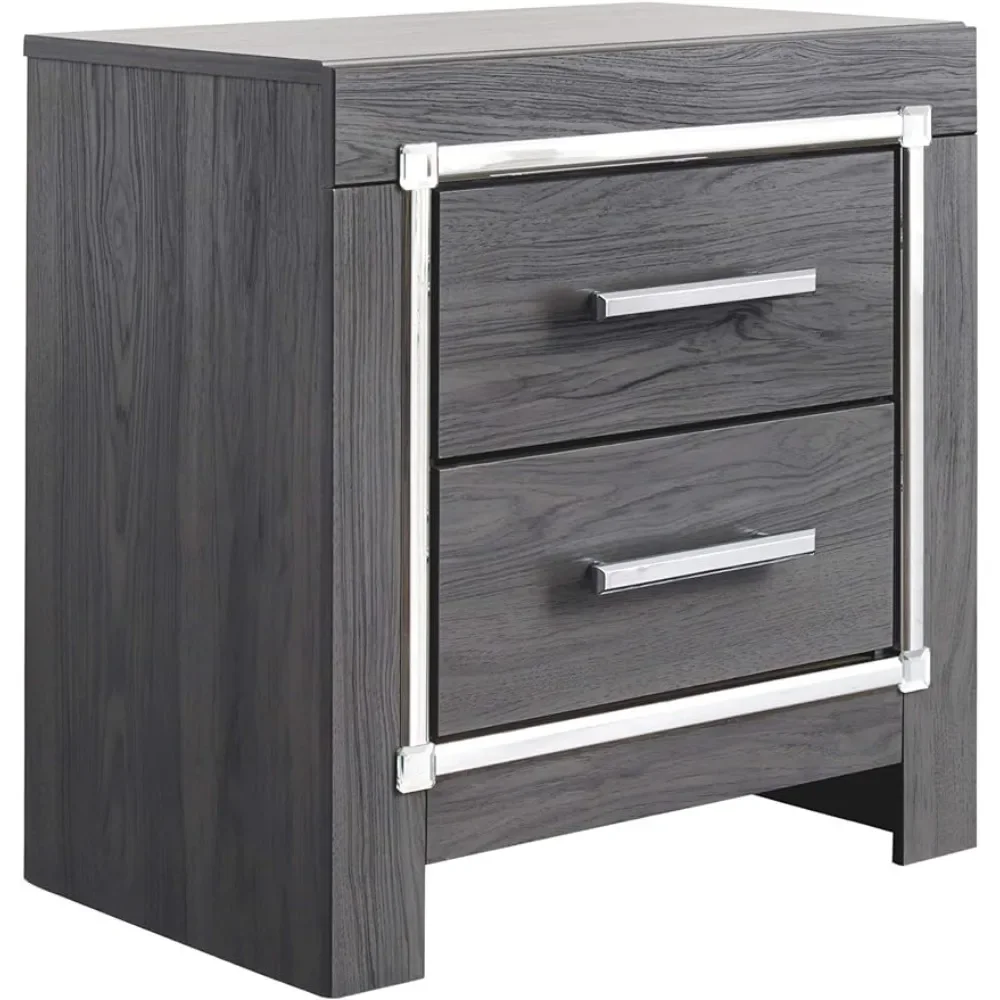 Lodanna Modern Glam 2 Drawer Nightstand with USB & Wireless Charging Options, Gray Wood Grain