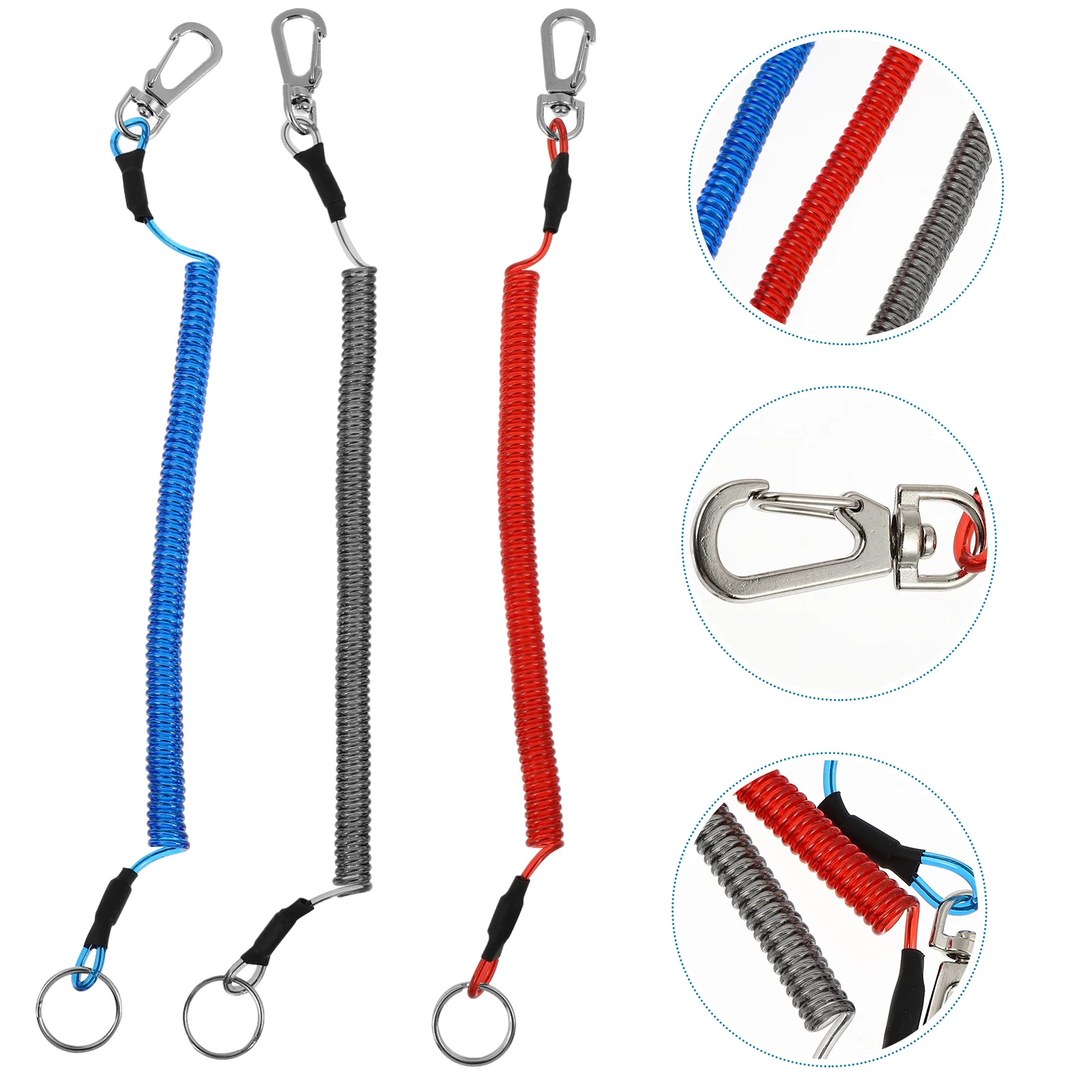 

3 Pcs Miss Rope Fishing Lanyard Lanyards for Keys Spring Coil Safety Retractable Chain Ropes with Buckle