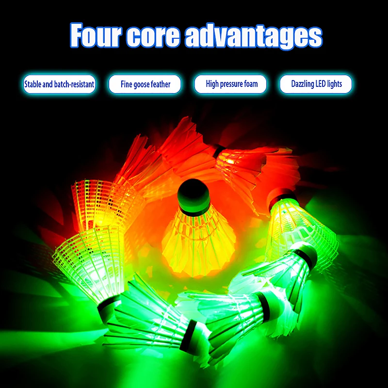 Badminton Shuttlecock Badminton Ball Feather Shuttlecock 1Pcs Lighting Badminton Head LED Luminous Colorful Goose Feather Shuttlecock Outdoor Sports Entertainment Night Training Ball