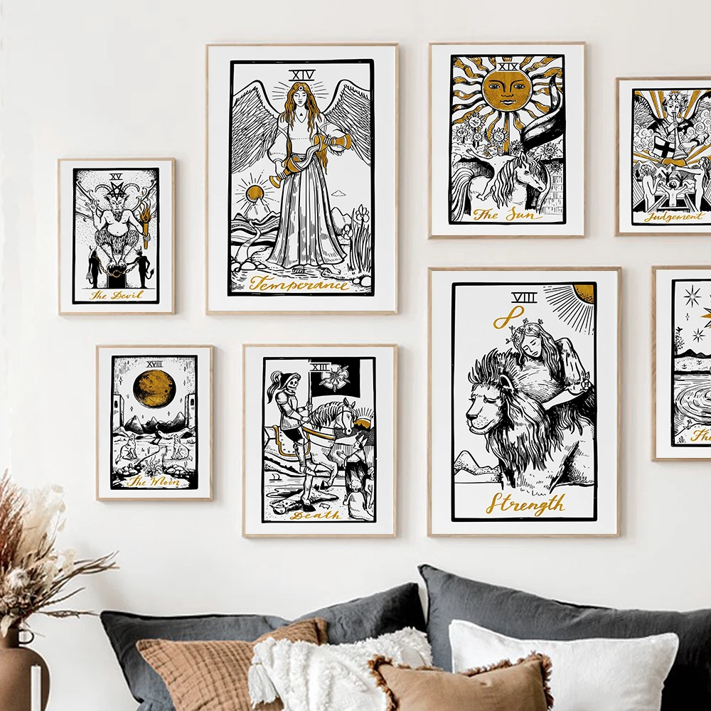 

Retro Tarot Card Art Wall Poster Print Judgement Major Arcana Spectre Divination Canvas Painting Tarot Lovers Room Home Decor
