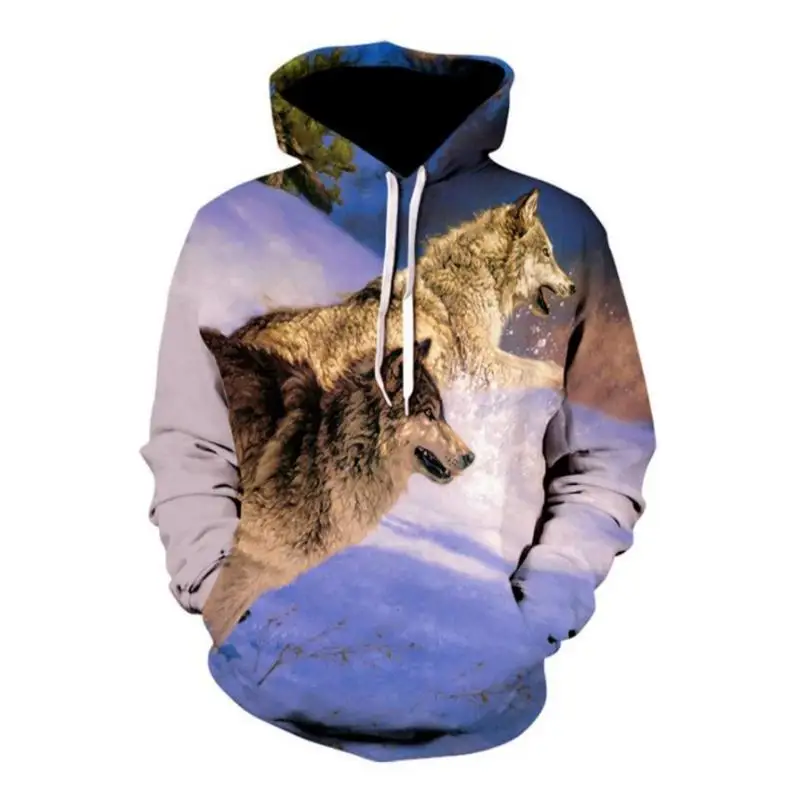 Men's Leisure Wolf Long Sleeves Cartoon Hooded Hoodie Social Casual Y2k Oversized Vintage Harajuku Fashion Factory Clothes