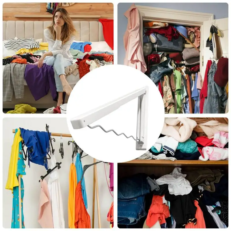 Wall Mounted Clothes Rack Punch Free Foldable Drying Rack 20 Pounds Load Bearing Hanger Rack Wavy Design Drying Coat Racks 4