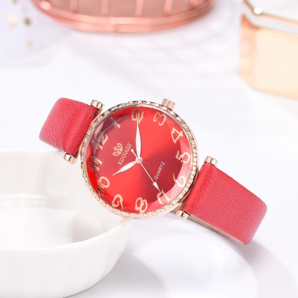 5pc/set New Fashion Women Watches Round Arabic Numerals Leather Watch Women Dress Ladies Wristwatches Luxury Bracelet Watch Set
