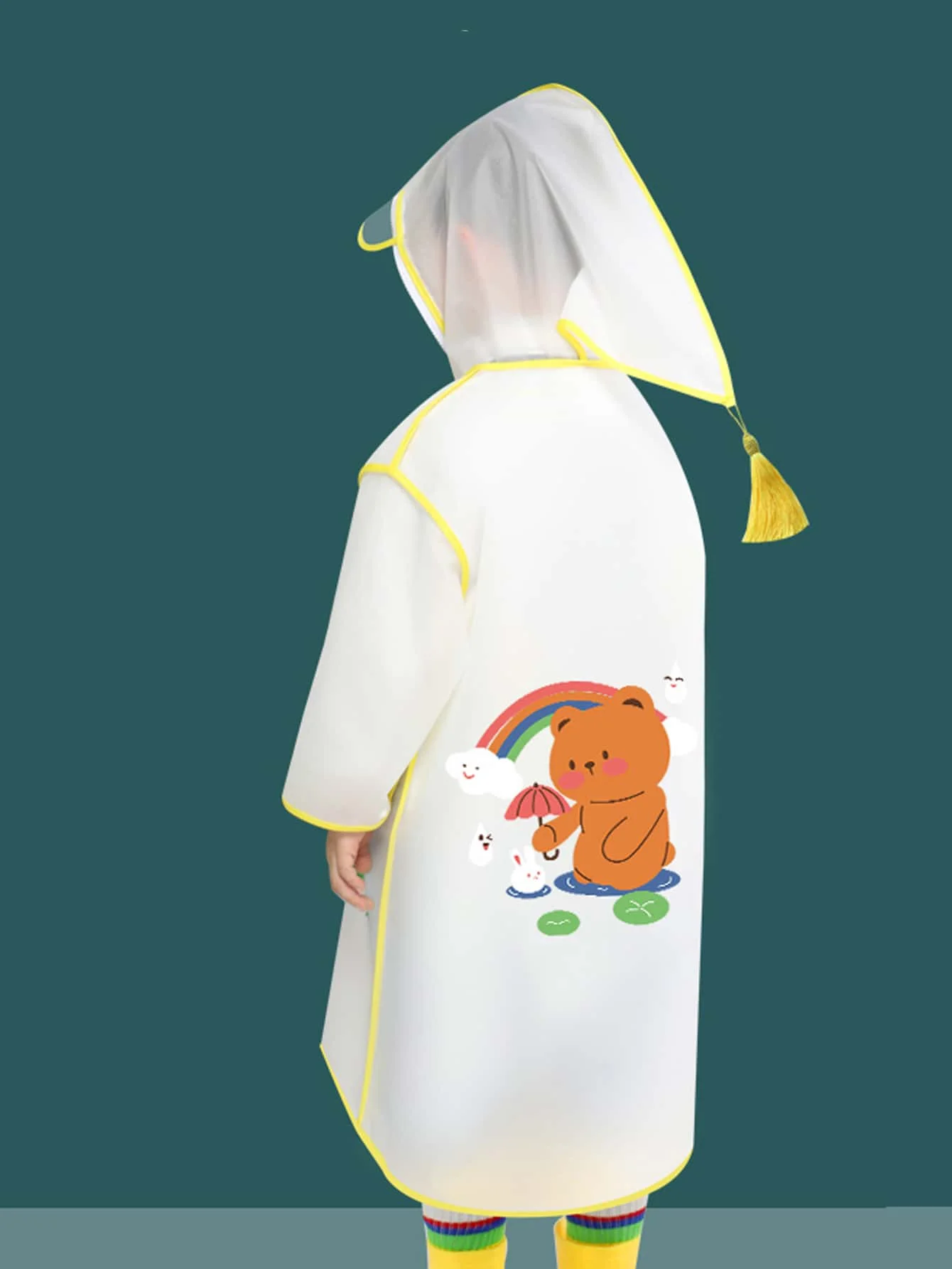 Raincoat Poncho Children's raincoat Boys and girls kindergarten primary school backpack cartoon cape waterproof poncho cartoon bear style