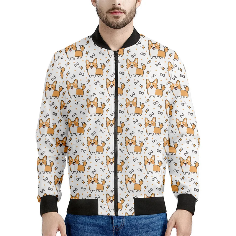 thumbnail image 1 of Chaquetas con cremallera y estampado 3D de Corgi de dibujos animados para hombres y niños, sudadera con estampado de mascotas y perros, chaqueta bomber informal de calle, abrigo de manga larga, 1 of 5