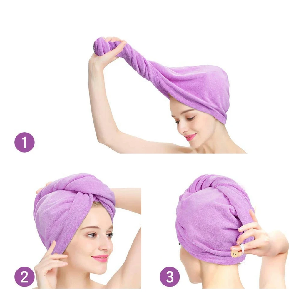 Serviettes Cheveux Microfibre - Lot De 3 - Polaire Corail Super Absorbante - Avec Boutons - Séchage Rapide, Anti-frisottis