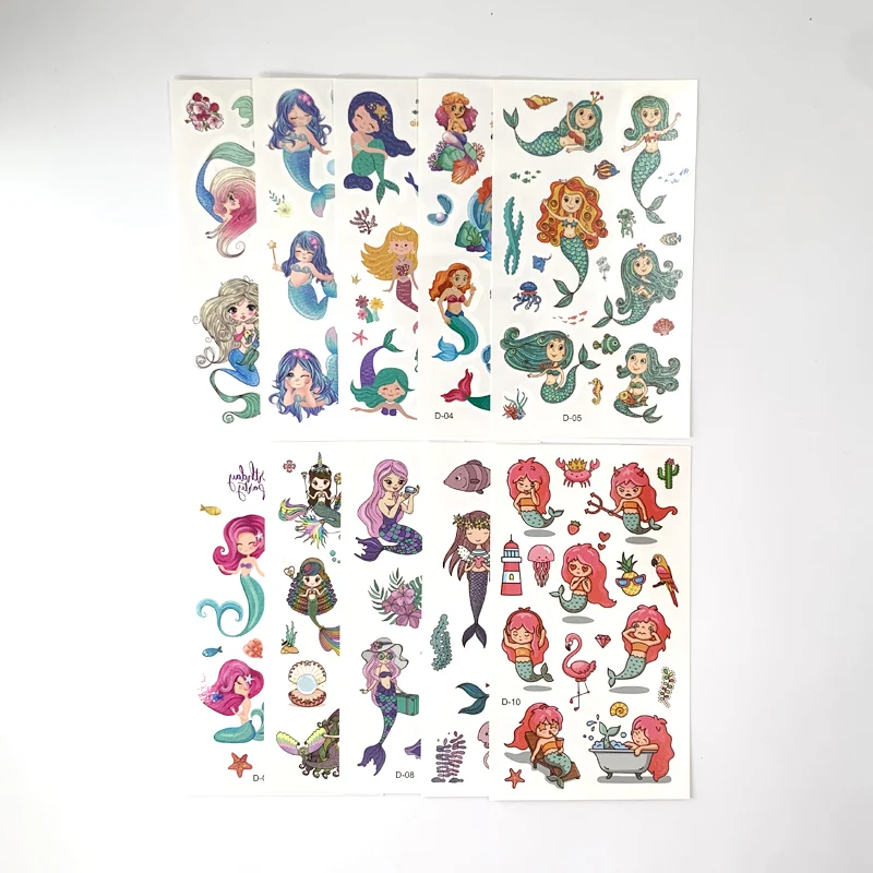 10 Sheets/Set Kinderen Cartoon Mermaid Tattoo Stickers Waterdicht Leuke Grappige Eenmalige Valse Tattoo Voor Kinderen meisjes Gift