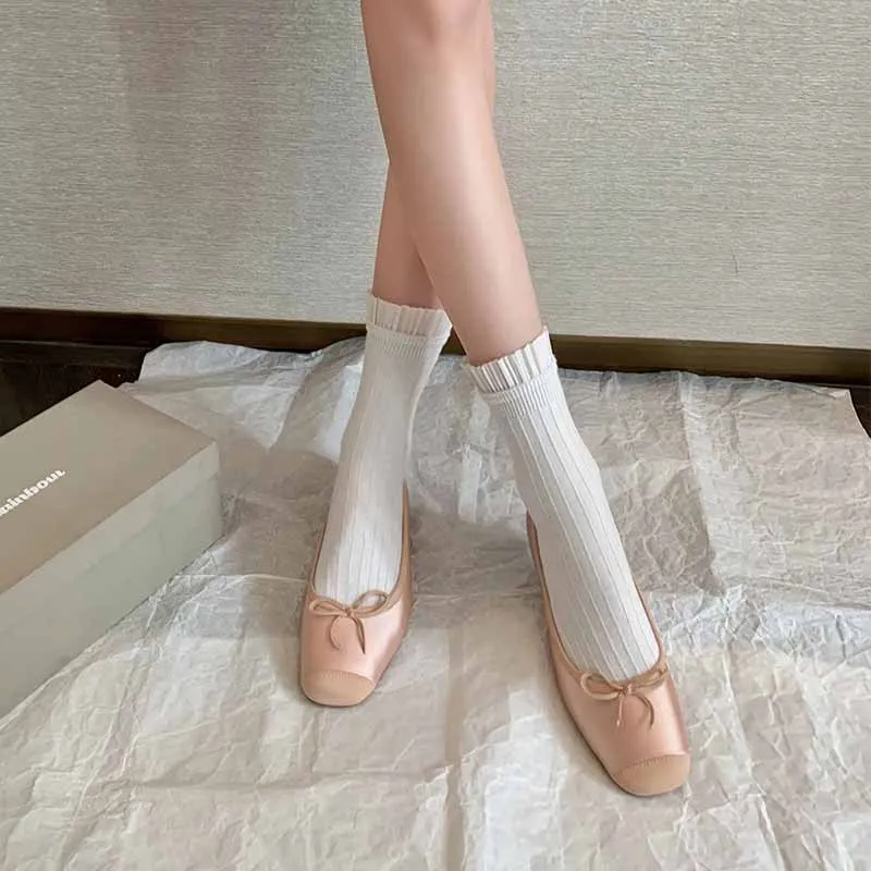 Butterfly Ballet Shoes Flat Bottomed French Style Small Fragrant Square Toe Thick Heeled Women's Singles Shoes