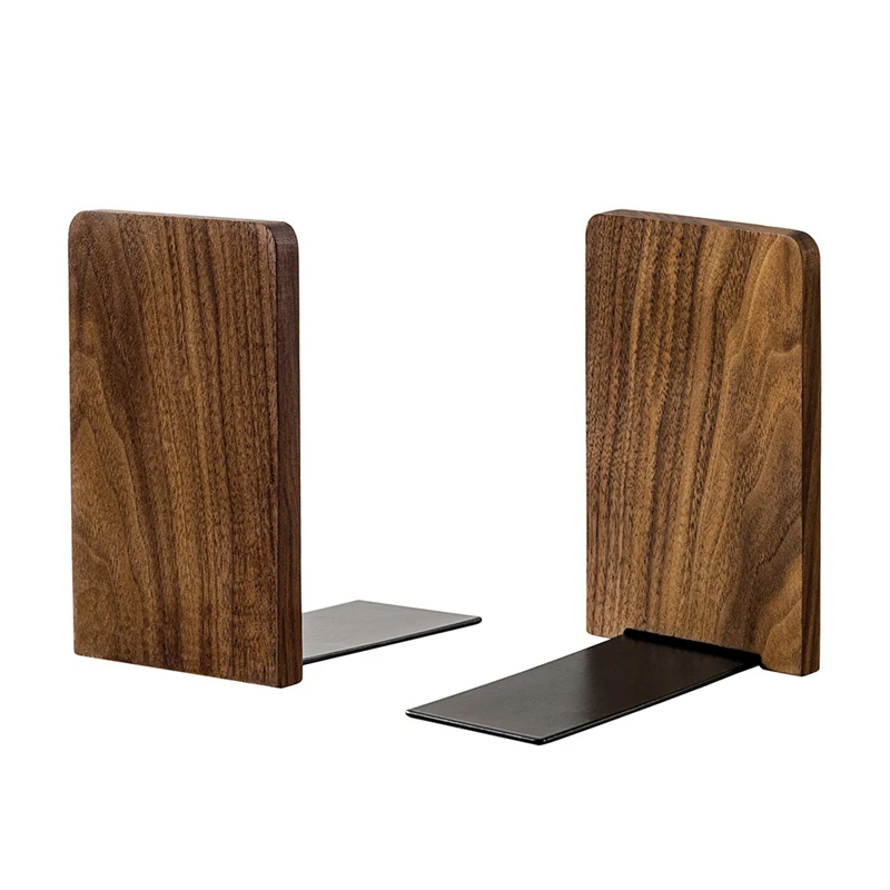 

2 Piece Book Ends For Black Walnut Rectangle Book Shelf Holder With Non-Skid Pad