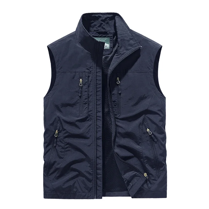 2024 Spring New Men Vest Outdoor Leisure Solid Color Coat Young Middle-aged Photography Fishing Casual Tank Top Jacket Male