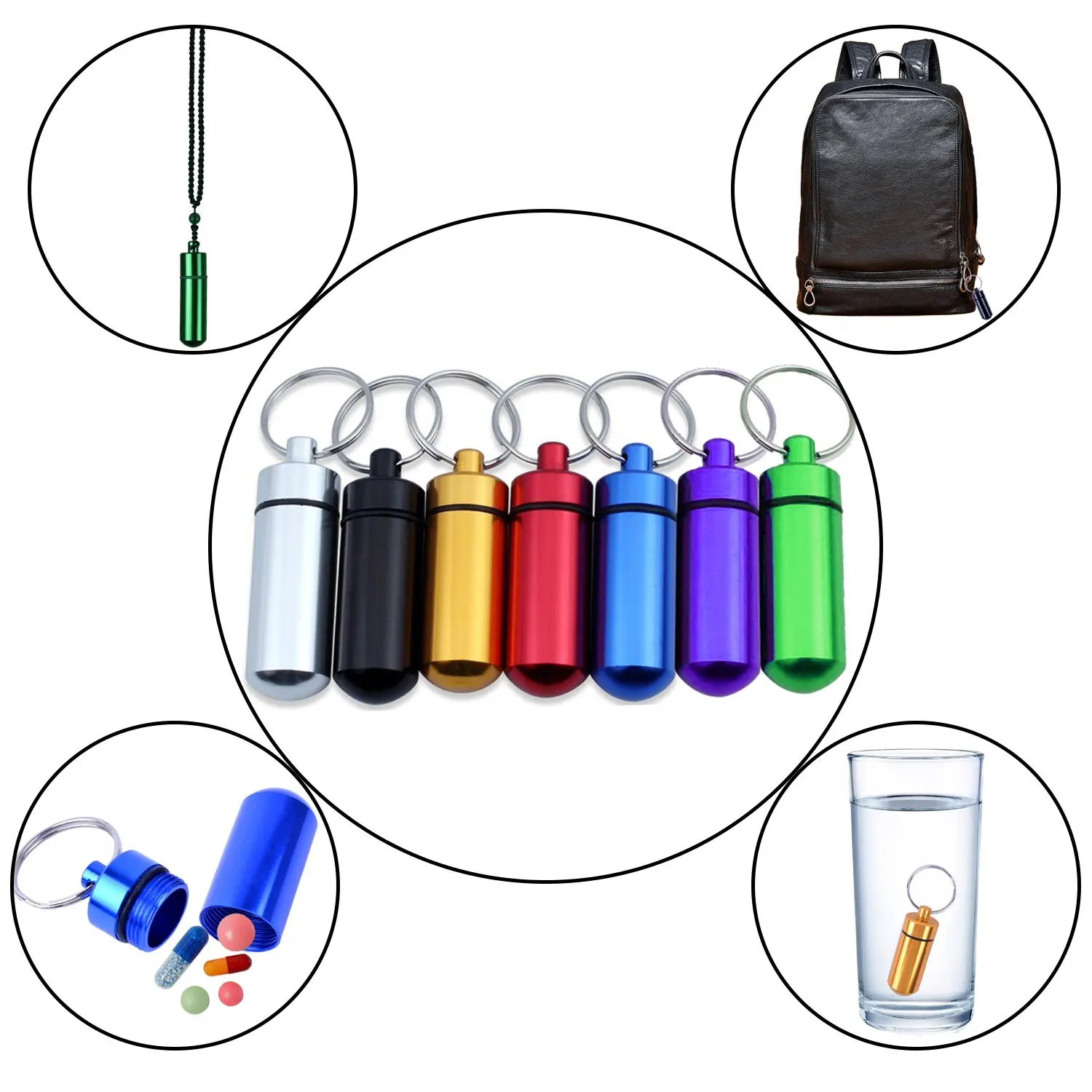 90 Stück Mini-Pillendose, Schlüsselanhänger, wasserdicht, Aluminium, Geocaching-Behälter, Rohr für Outdoor, Camping, Reisen – Detail 4