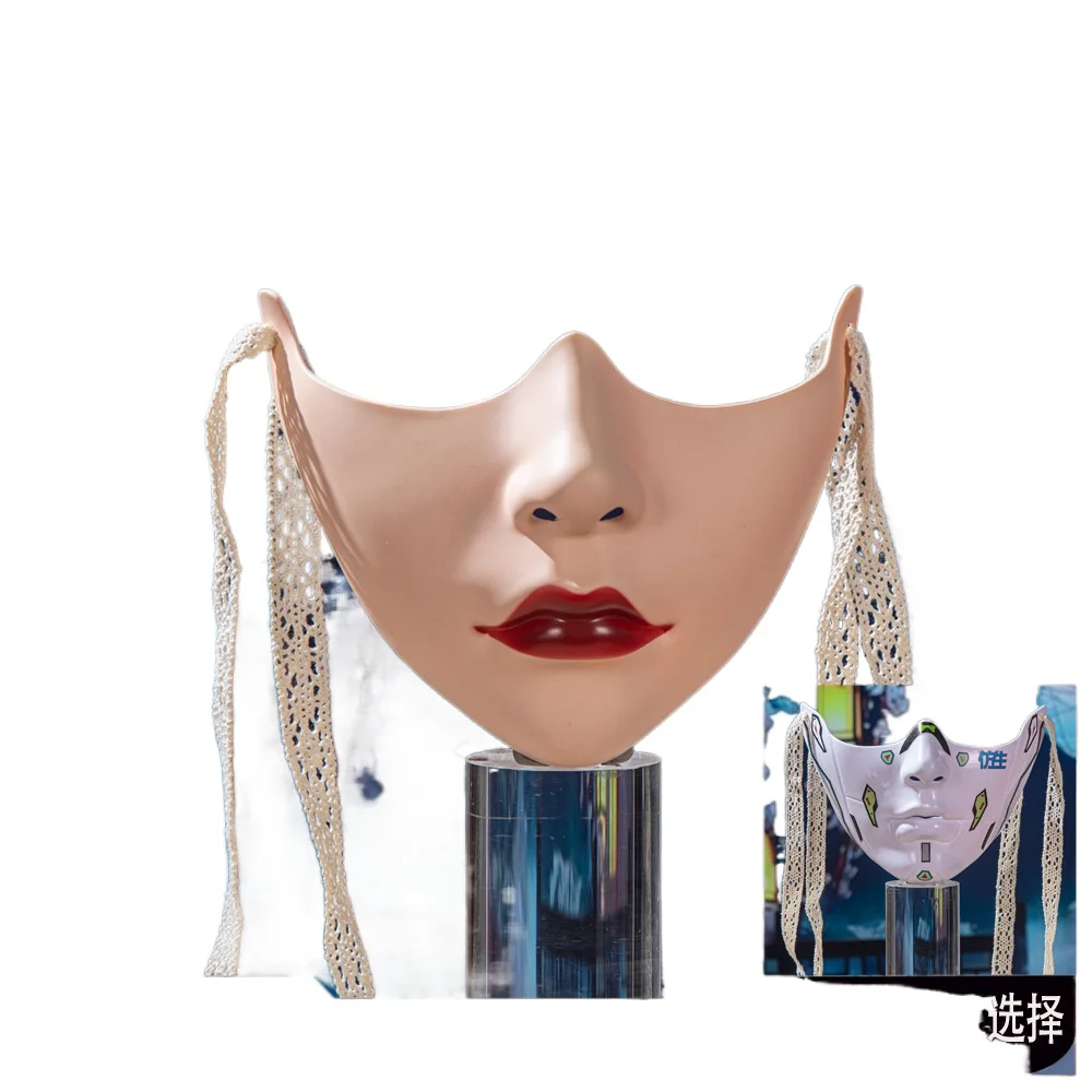 Labbro rosso Mezza faccia COS Puntelli di bellezza Collezione di decorazioni Decorazione mezza faccia Vento meccanico Maschere per uomini e donne adulti