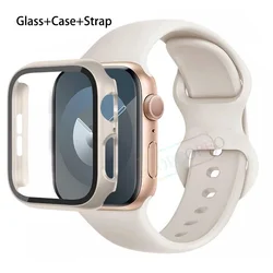 Premium Silicone Apple Watch Band with Glass Case and Strap - Compatible with All Series for 45mm series 7-8-9 (Starlight)