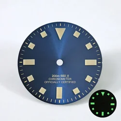 Retro Matte Blue and Black Watch Dial with BGW9 C3 Lume - 28.5mm Diameter - No Logo (Sun blue green lume)