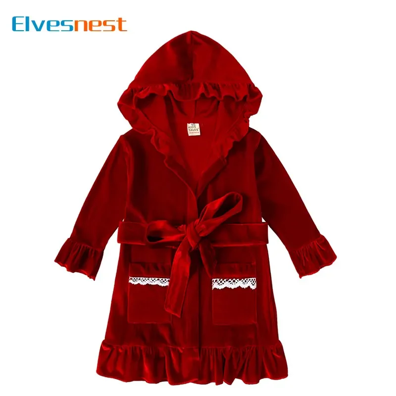 Flannel Long Sleeve Hooded Flower Girl Robe Wedding Fashion Children Girls Bathrobe Winter Warm Boys Bath Robes 1-9 Years